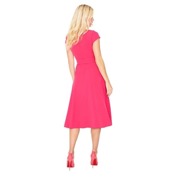 Black Halo - Pandora Faux Wrap Belted Hot Pink Dress - Picture 5 of 16